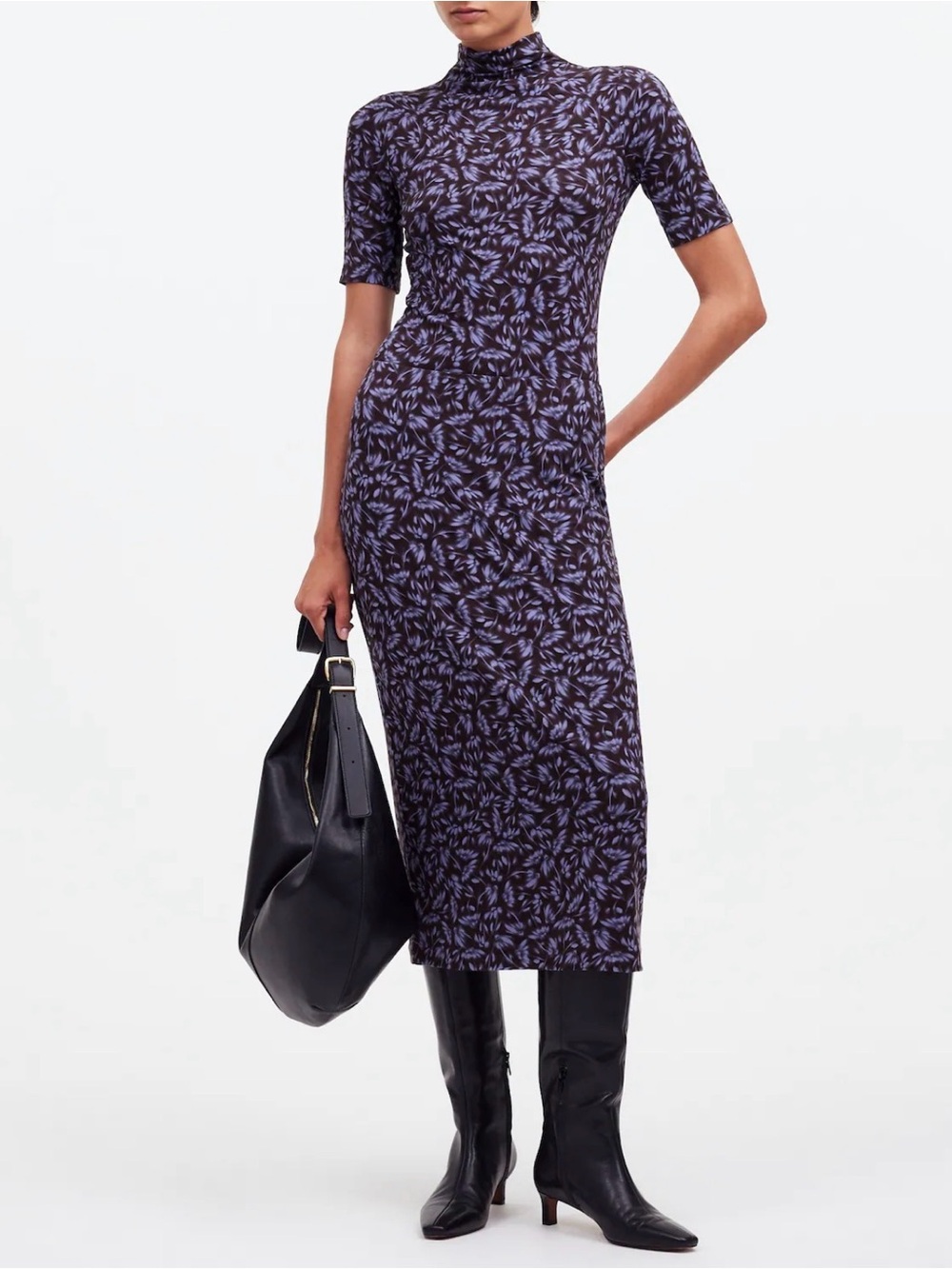 Madewell Purple Floral Modal Drapey Pull On Skirt Midi S